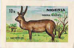 Nigeria 1984 Nigerian Wildlife - original hand-painted artwork for 10k value (Waterbuck) by Godrick N Osuji on card 8.5" x 5" endorsed A2