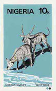 Nigeria 1984 Nigerian Wildlife - original hand-painted artwork for 10k value (Waterbucks) by NSP&MCo Staff Artist Olukoya Ogunfowora on card 5" x 8.5" endorsed A7