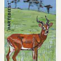 Nigeria 1984 Nigerian Wildlife - original hand-painted artwork for 25k value (Hartbeest) by unknown artist on card 5" x 8.5" endorsed B7