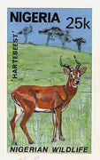 Nigeria 1984 Nigerian Wildlife - original hand-painted artwork for 25k value (Hartbeest) by unknown artist on card 5" x 8.5" endorsed B7