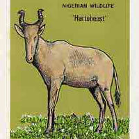 Nigeria 1984 Nigerian Wildlife - original hand-painted artwork for 25k value (Hartbeest) by NSP&MCo Staff Artist Olukoya Ogunfowora on card 5" x 8.5" endorsed B6