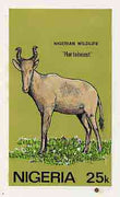Nigeria 1984 Nigerian Wildlife - original hand-painted artwork for 25k value (Hartbeest) by NSP&MCo Staff Artist Olukoya Ogunfowora on card 5" x 8.5" endorsed B6