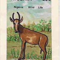 Nigeria 1984 Nigerian Wildlife - original hand-painted artwork for 25k value (Hartbeest) by Godrick N Osuji on card 5" x 8.5" endorsed B2