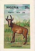 Nigeria 1984 Nigerian Wildlife - original hand-painted artwork for 25k value (Hartbeest) by Godrick N Osuji on card 5" x 8.5" endorsed B2