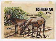 Nigeria 1984 Nigerian Wildlife - original hand-painted artwork for 25k value (Hartbeest) by S O Nwasike on card 8" x 5"