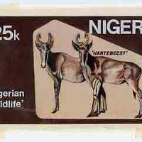 Nigeria 1984 Nigerian Wildlife - original hand-painted artwork for 25k value (Hartbeest) by unknown artist on card 8.5" x 5" endorsed B5