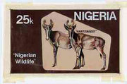 Nigeria 1984 Nigerian Wildlife - original hand-painted artwork for 25k value (Hartbeest) by unknown artist on card 8.5" x 5" endorsed B5