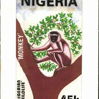 Nigeria 1984 Nigerian Wildlife - original hand-painted artwork for 45k value (Monkey) by unknown artist on board 5" x 8.5"