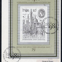 Great Britain 1980 'London 1980' Stamp Exhibition PHQ card bearing appropriate m/sheet fine used with first day commemorative cancel