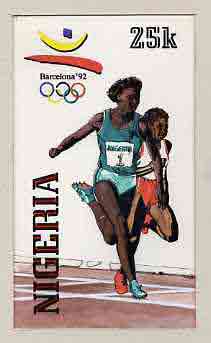 Nigeria 1992 Barcelona Olympic Games (1st issue) - original hand-painted artwork for 25k value (Running) probably by NSP&MCo Staff Artist F O Abdul, on card 5