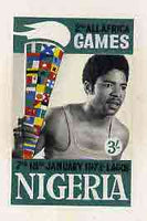 Nigeria 1973 Second All Africa Games - original hand-painted composite artwork for 3s value (showing Torch Bearer) by unknown artist, on card 4" x 6"
