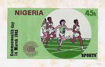 Nigeria 1983 Commonwealth Day - original hand-painted artwork for 45k value (Athletics) by unknown artist, on board 8.5