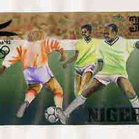 Nigeria 1992 Barcelona Olympic Games (2nd issue) - original hand-painted artwork for 30k value (Football) by NSP&MCo Staff Artist F O Abdul, on board 8.5" x 5" endorsed D3