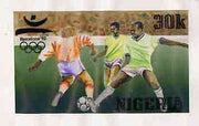 Nigeria 1992 Barcelona Olympic Games (2nd issue) - original hand-painted artwork for 30k value (Football) by NSP&MCo Staff Artist F O Abdul, on board 8.5" x 5" endorsed D3