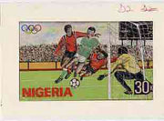 Nigeria 1992 Barcelona Olympic Games (2nd issue) - original hand-painted artwork for 30k value (Football) by Clement O Ogbebor, on card 7" x 4" endorsed D2