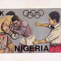 Nigeria 1992 Barcelona Olympic Games (1st issue) - original hand-painted artwork for 10k value (Boxing) by NSP&MCo Staff Artist Samuel A M Eluare, on board 8.5" x 5" endorsed A3