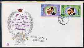 Barbuda 1973 Royal Wedding perf set of 2 on illustrated cover with first day cancel