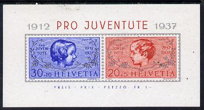 Switzerland 1937 Pro Juventute 25th Anniversary m/sheet, SG MS J83a