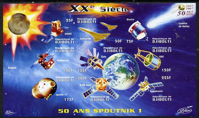 Djibouti 2009 50th Anniversary of Sputnik #02 imperf sheetlet containing 9 values unmounted mint