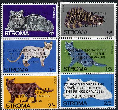 Stroma 1969 Cats perf set of 6 opt'd for Investiture of Prince of Wales unmounted mint* . NOTE - this item has been selected for a special offer with the price significantly reduced