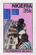Nigeria 1986 Nigerian Life Def series - original hand-painted artwork for 35k value (showing Telephonists at Switchboard) probably by Mrs A O Adeyeye on board 5" x 8.5" endorsed I1