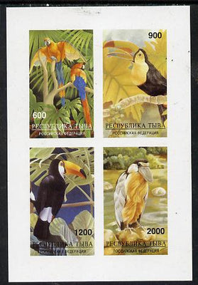 Touva 1997 Tropical Birds (Parrots, etc) imperf sheetlet containing complete set of 4 values mounted mint