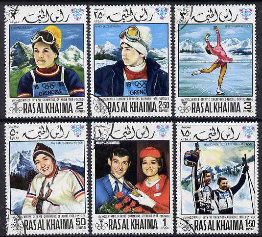 Ras Al Khaima 1968 Grenoble Winter Olympics perf set of 6 cto used, Mi 253A-258A*