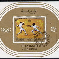 Sharjah 1972 Munich Olympics (Fencing) imperf m/sheet cto used, Mi BL 108