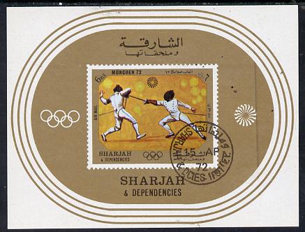 Sharjah 1972 Munich Olympics (Fencing) imperf m/sheet cto used, Mi BL 108
