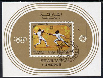 Sharjah 1972 Munich Olympics (Fencing) imperf m/sheet cto used, Mi BL 108