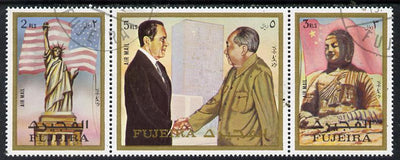 Fujeira 1972 Pres Nixon's visit to China strip of 3 cto used (Mi 1099-1101A)