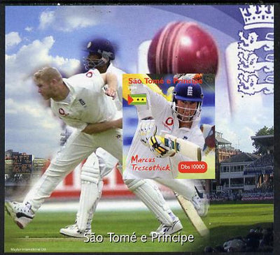 St Thomas & Prince Islands 2004 Cricket - Marcus Trescothick imperf souvenir sheet unmounted mint. Note this item is privately produced and is offered purely on its thematic appeal
