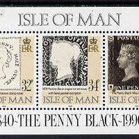 Isle of Man 1990 150th Anniversary of Penny Black perf sheetlet containing strip of 5 unmounted mint SG 442a