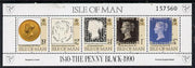 Isle of Man 1990 150th Anniversary of Penny Black perf sheetlet containing strip of 5 unmounted mint SG 442a
