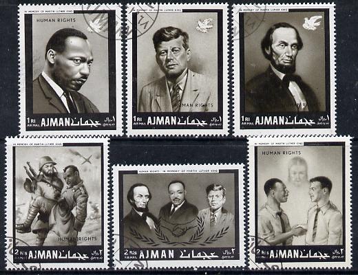 Ajman 1968 Human Rights (Kennedy, Lincoln & Martin Luther King) perf set of 6 cto used (Mi 289-94A)