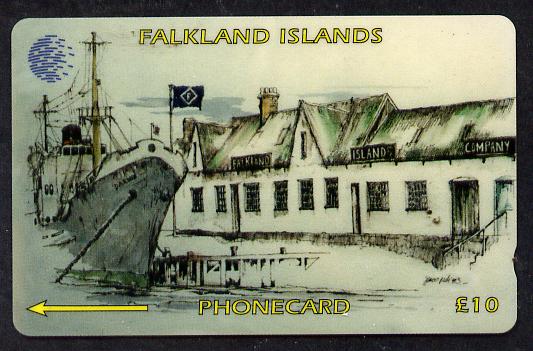 Telephone Card - Falkland Islands £10 'phone card showing the 'Darwin' in harbour