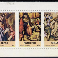 Sanda Island 1968 Easter, Religious Paintings m/sheet containing set of 3 with vertical roulettes omitted, unmounted mint