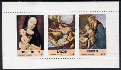 Davaar Island 1968 Christmas, Religious Paintings m/sheet containing set of 3 (vertical roulettes omitted) unmounted mint