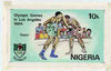 Nigeria 1984 Los Angeles Olympic Games - original hand-painted artwork for 10k value (Boxers) by NSP&MCo Staff Artist Clement O Ogbebor, on card 9" x 5" endorsed A7