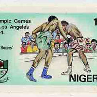 Nigeria 1984 Los Angeles Olympic Games - original hand-painted artwork for 10k value (Boxers) by NSP&MCo Staff Artist Clement O Ogbebor, on card 9" x 5" endorsed A7