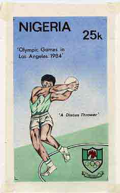 Nigeria 1984 Los Angeles Olympic Games - original hand-painted artwork for 25k value (Discus) by NSP&MCo Staff Artist Clement O Ogbebor, on card 5