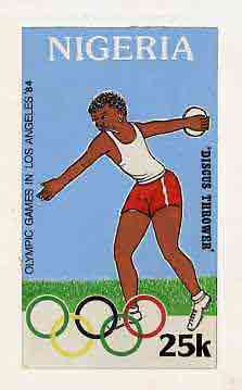 Nigeria 1984 Los Angeles Olympic Games - original hand-painted artwork for 25k value (Discus) by unknown artist, on card 5
