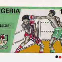 Nigeria 1984 Los Angeles Olympic Games - original hand-painted artwork for 10k value (Boxers) by NSP&MCo Staff Artist Samuel A M Eluare, on card 8.5" x 5" endorsed A5
