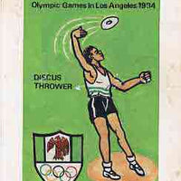 Nigeria 1984 Los Angeles Olympic Games - original hand-painted artwork for 25k value (Discus) by Godrick N Osuji, on card 5" x 8.5" without endorsements