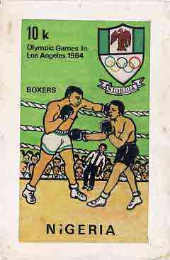 Nigeria 1984 Los Angeles Olympic Games - original hand-painted artwork for 10k value (Boxing) by Godrick N Osuji, on card 5