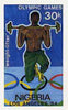 Nigeria 1984 Los Angeles Olympic Games - original hand-painted artwork for 30k value (Weightlifting) by unknown artist, on card 5" x 8.5" endorsed C5