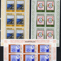 Gibraltar 1977 'Amphilex 77' Stamp Exhibition set of 3 sheetlets each containing 6 values, unmounted mint SG 390-92