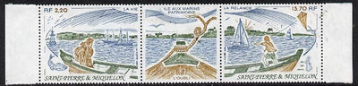 St Pierre & Miquelon 1989 National Heritage se-tenant strip of 3 (2 stamps plus label) unmounted mint SG 616-17