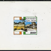 Niger Republic 1985 Philexafrique deluxe die proof of 200f (Mining) on sunken card, as SG 1035