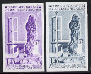 French Southern & Antarctic Territories 1983 Church of Our Lady of The Winds 1f40 (Statue of Virgin & Child) two different Imperf colour trial proofs unmounted mint, as SG 171